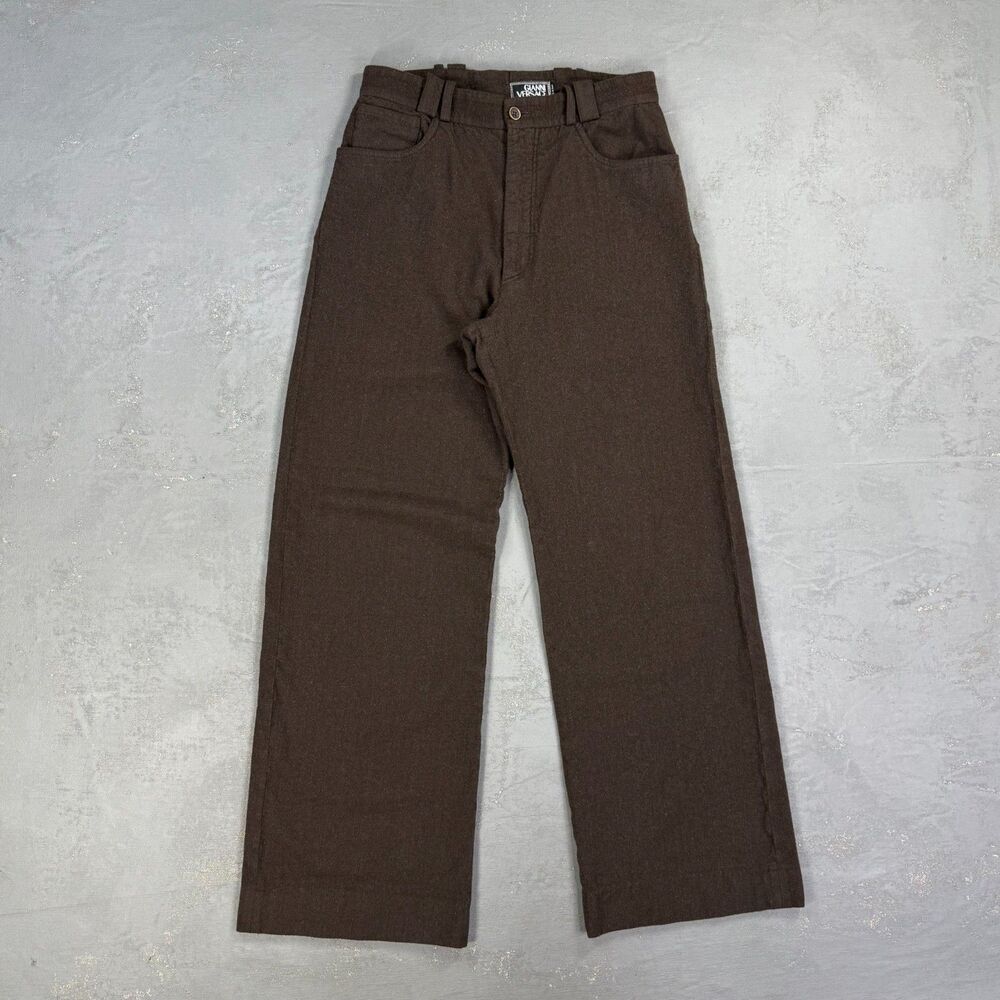 Vintage Versace Brown Wool High Rise Wide Leg Pants Fit 30 x 33